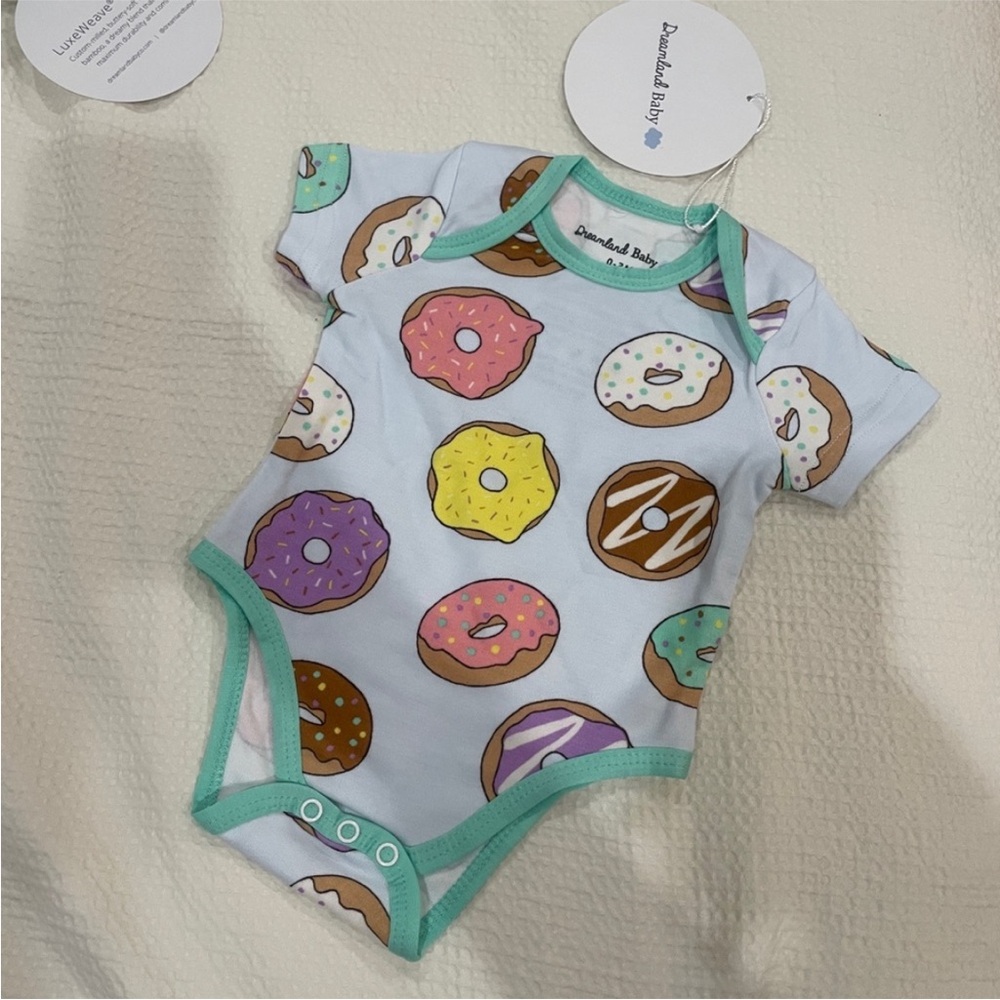 Delightful Baby Donut Print Bodysuit - Blue and Multicolor